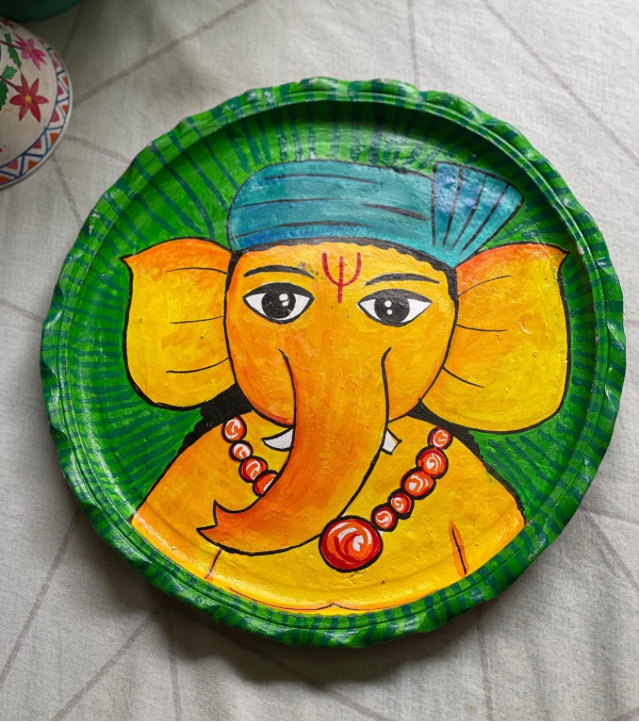 Premium Handcrafted Folk Art Decor – "Palette Whirl" (Auspicious Ganesha Motif) Decorative Plate by Innocent Hand