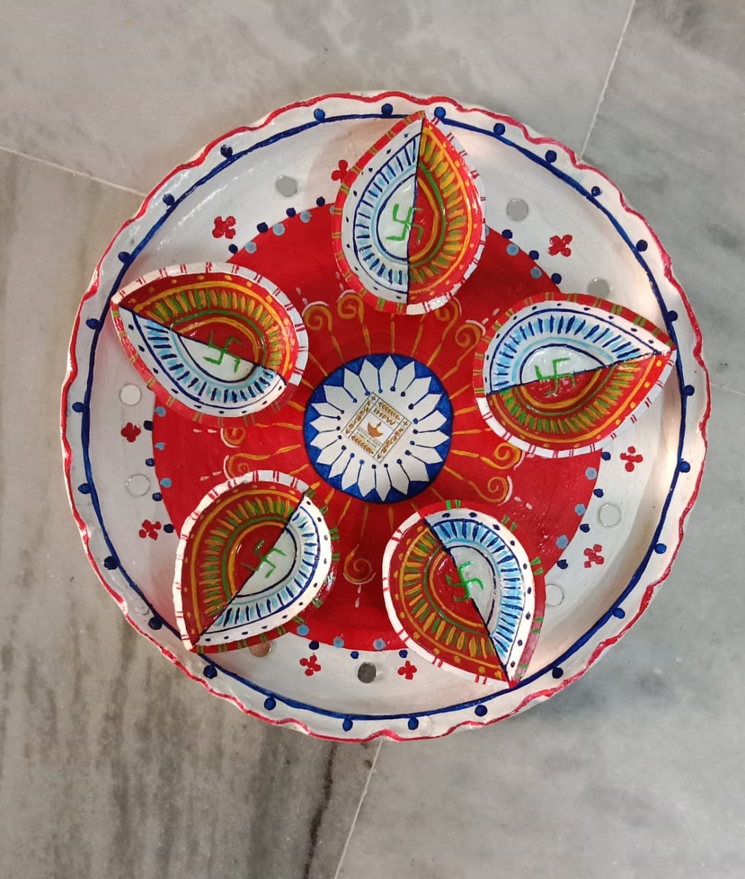Premium Handcrafted Festive Decor – Divya Deepam: Hand Painted Diya Thali Set by IndiTemptation