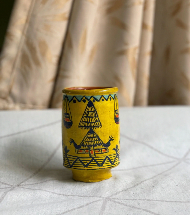 Premium Hand-Painted Terracotta Decor – "Gulmor Groove" Tribal Art Clay Glass by IndiTemptation