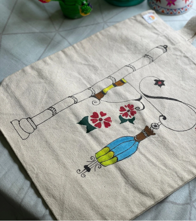 Premium Eco-Friendly Hand-Painted Bag – Handpainted Tote Bag (Musical Folk Art) by Innocent Hands