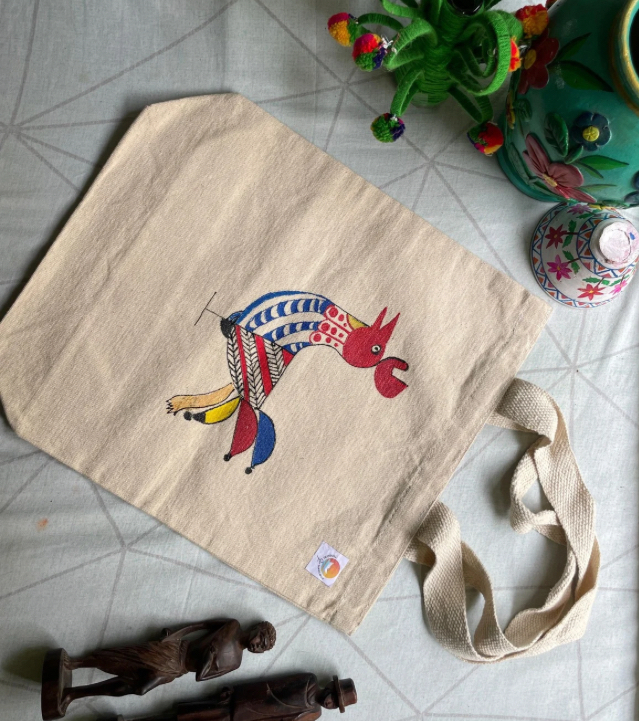 Premium Eco-Friendly Hand-Painted Bag – Handpainted Tote Bag (Abstract Tribal Animal Motif) by Innocent Hands