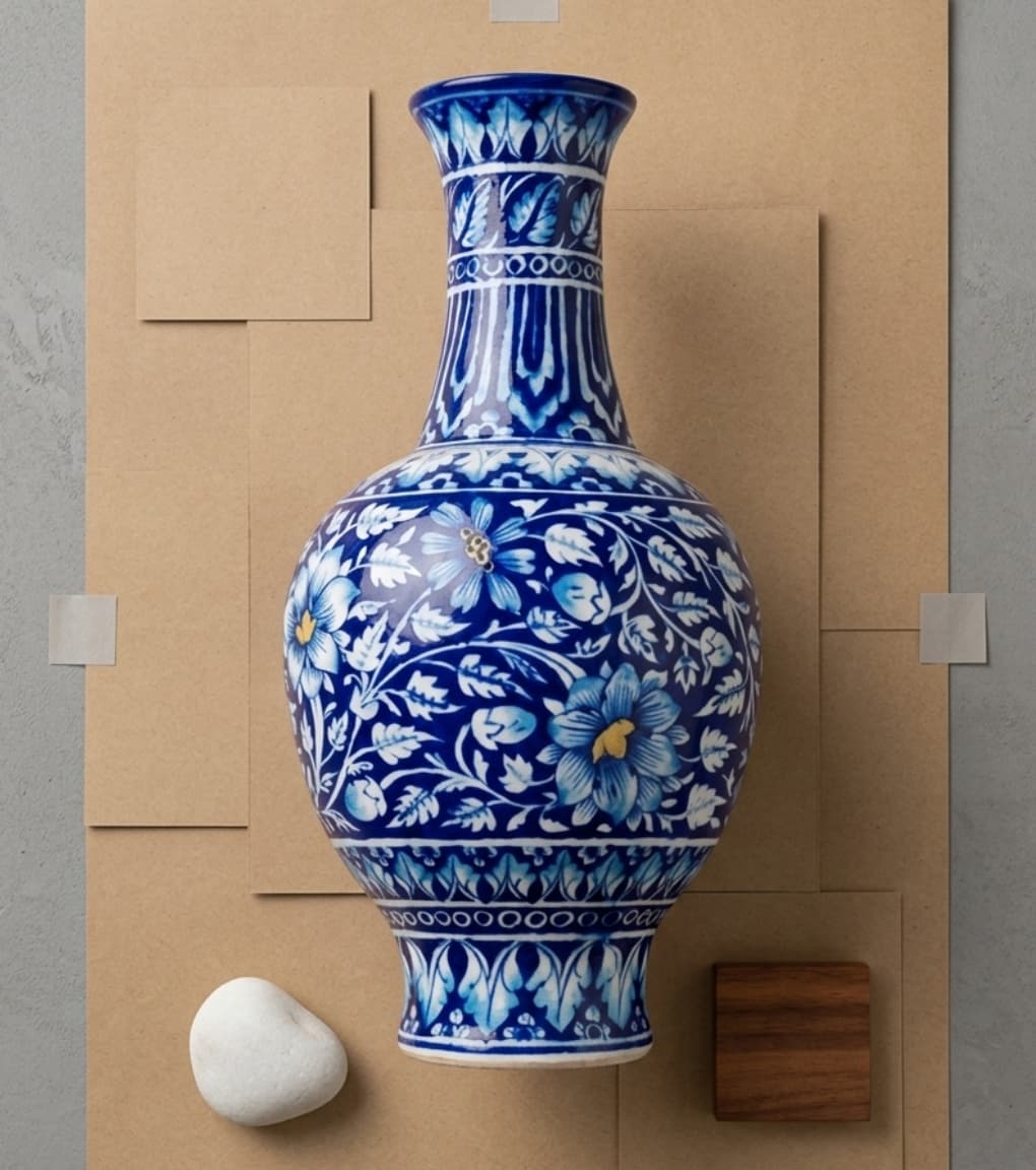 Persian Cobalt Hand-Painted Jaipur Blue Pottery Heritage Vase (18")