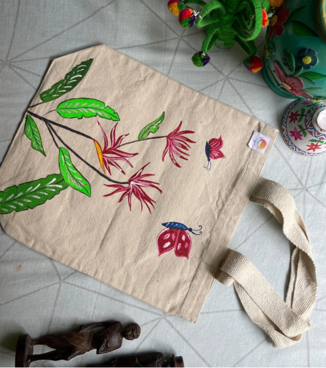 Premium Eco-Friendly Hand-Painted Bag – Phool Sutra Tote: "Bloom on the Go...."