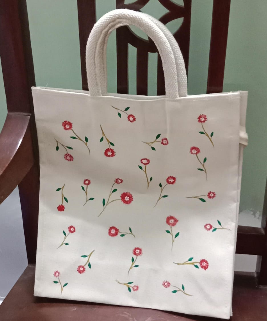 Premium Eco-Friendly Hand-Painted Bag – Phool Kantha: Handpainted Tote Bag by Innocent Hands