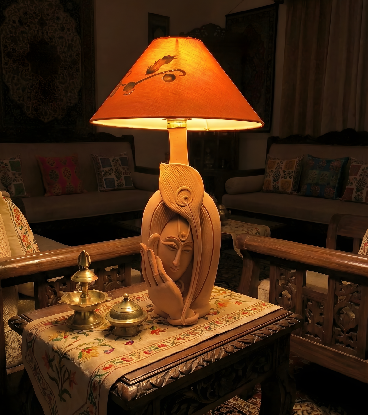 Premium Handcrafted Lighting – "Divine Serenity" Sculptural Krishna Table Lamp by IndiTemptation