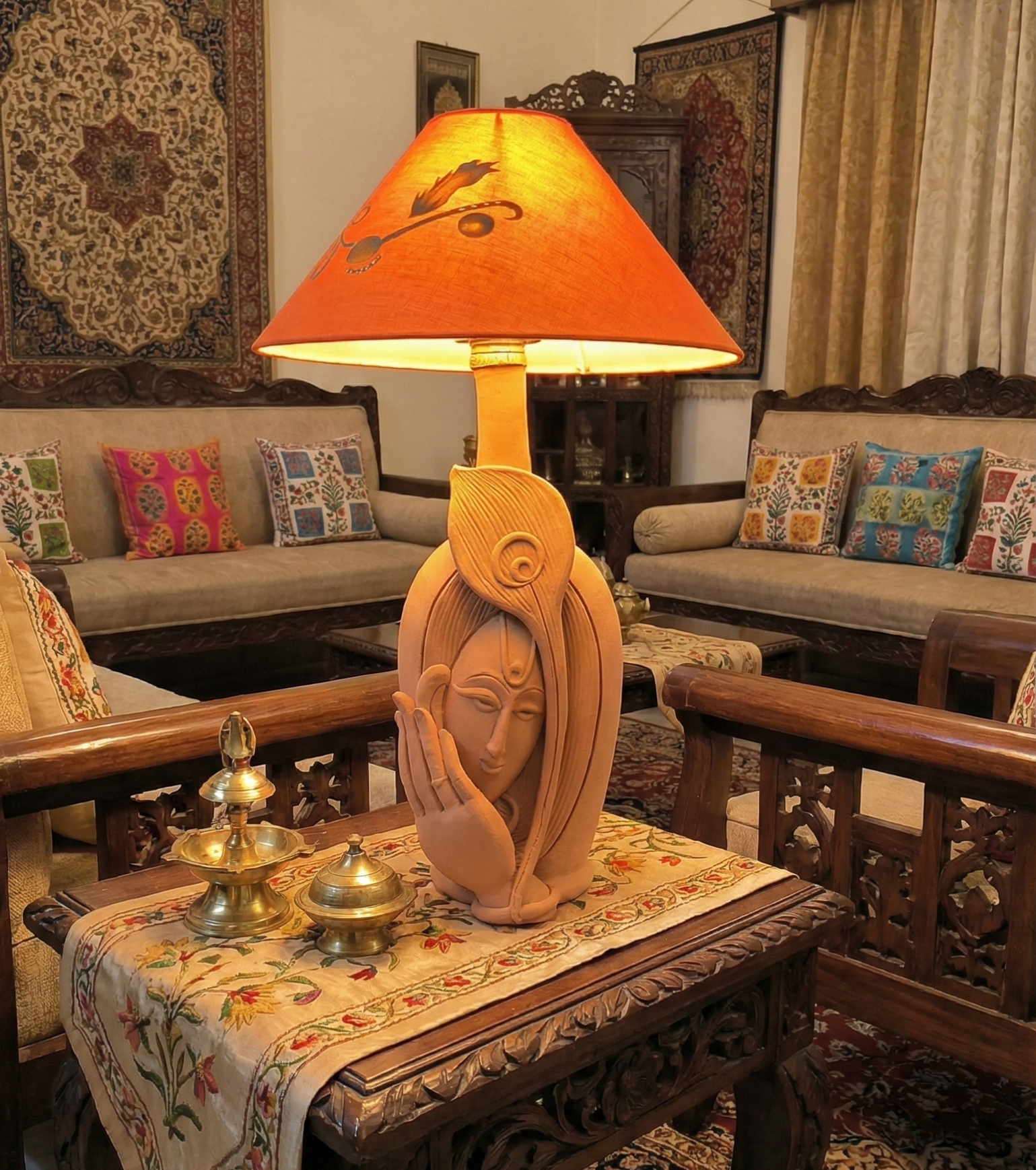 Premium Handcrafted Lighting – "Divine Serenity" Sculptural Krishna Table Lamp by IndiTemptation