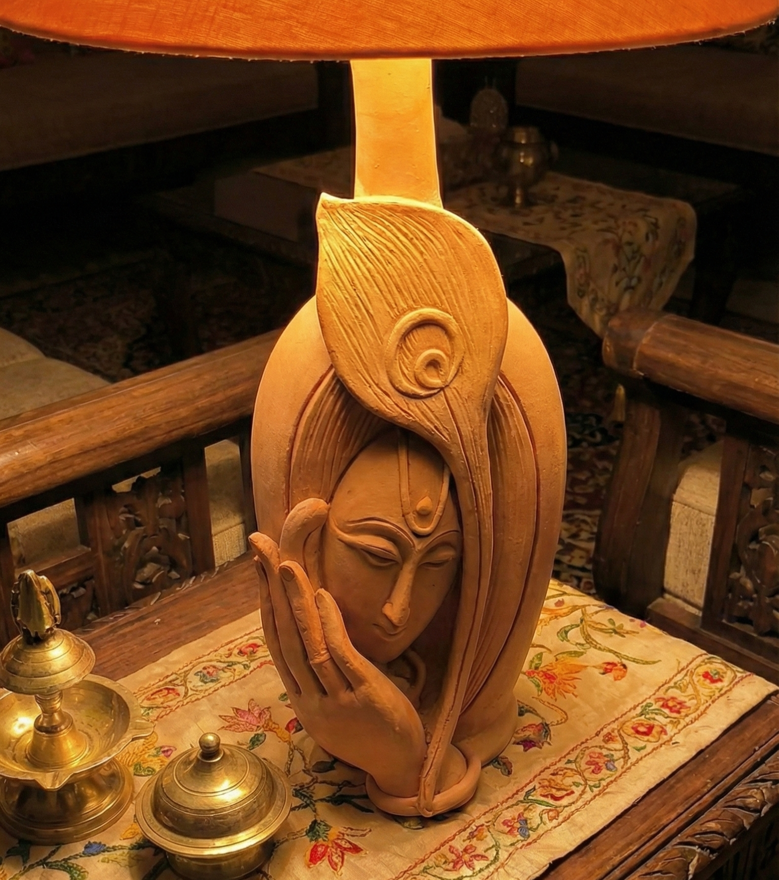 Premium Handcrafted Lighting – "Divine Serenity" Sculptural Krishna Table Lamp by IndiTemptation
