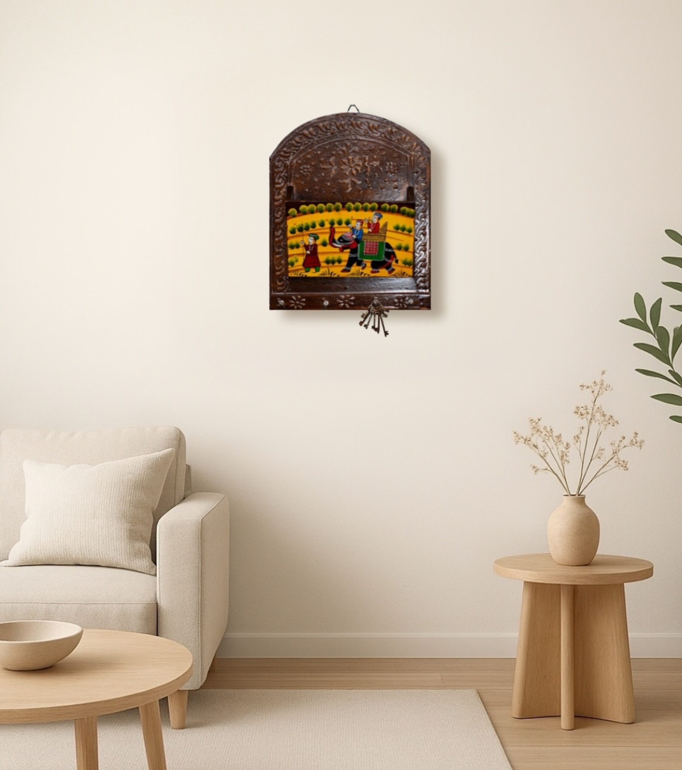 Premium Hand-Painted Wall Decor – Royal Procession Wooden Magazine Holder by IndiTemptation