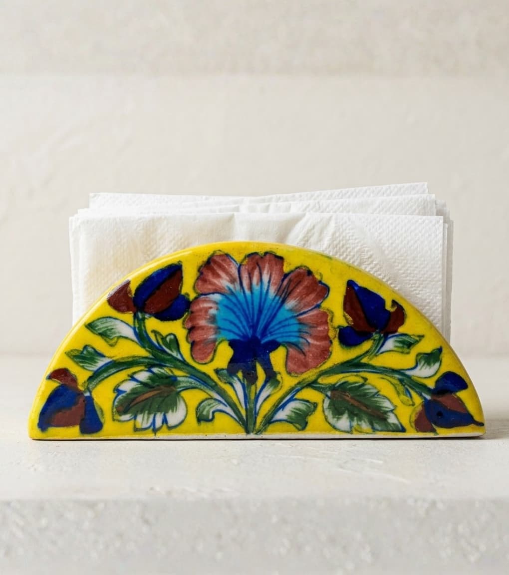 Jaipur Blue Pottery Floral Napkin Holder (Arched Design)