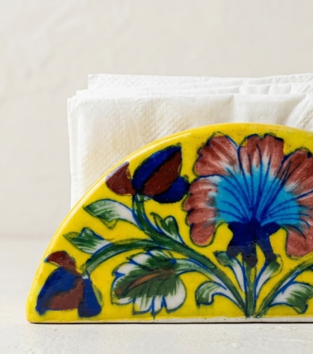 Jaipur Blue Pottery Floral Napkin Holder (Arched Design)