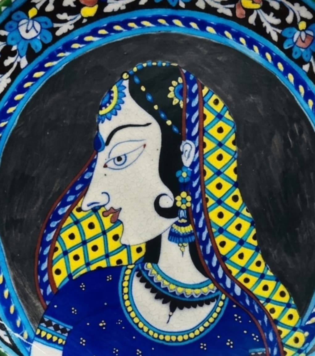 Rajputani Grace" Jaipur Blue Pottery Decorative Wall Plate