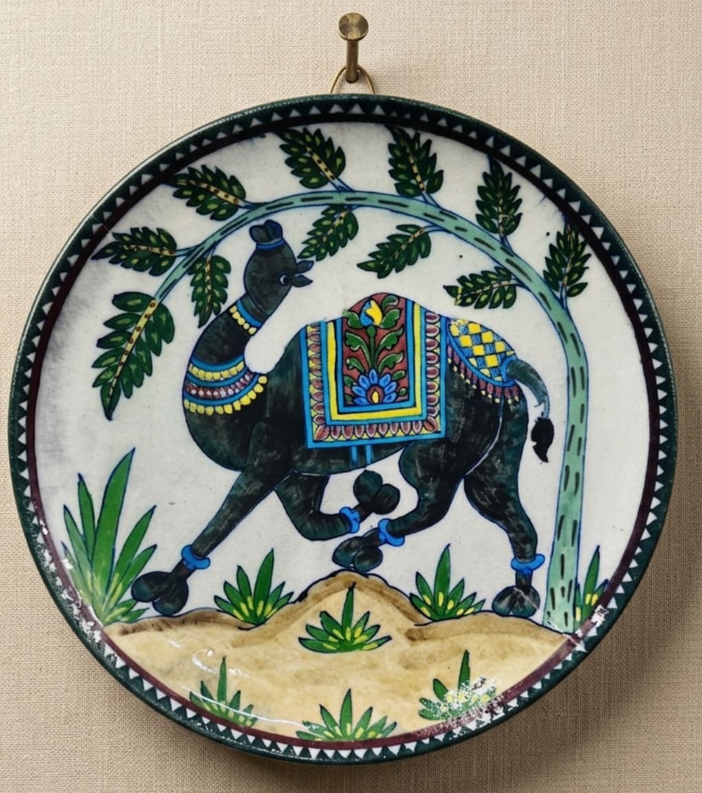 Desert Majesty" Jaipur Blue Pottery Hand-Painted Wall Plate