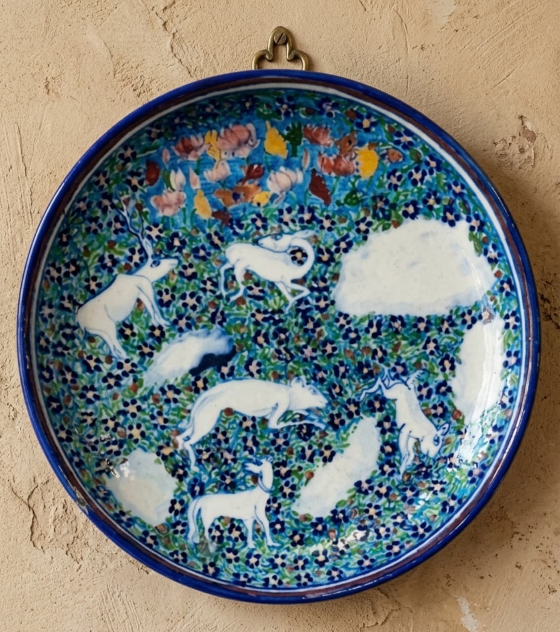 "Enchanted Forest" Jaipur Blue Pottery Hand-Painted Wall Plate (6")