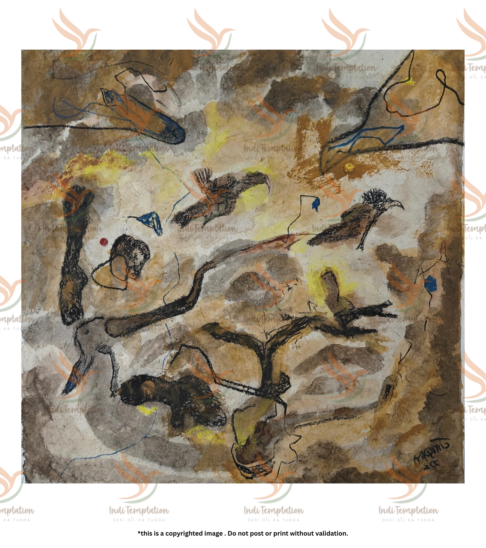 Premium Earthy Abstract Fine Art – "The Bird" (The Clone Within Series) by Debajyoti Roy