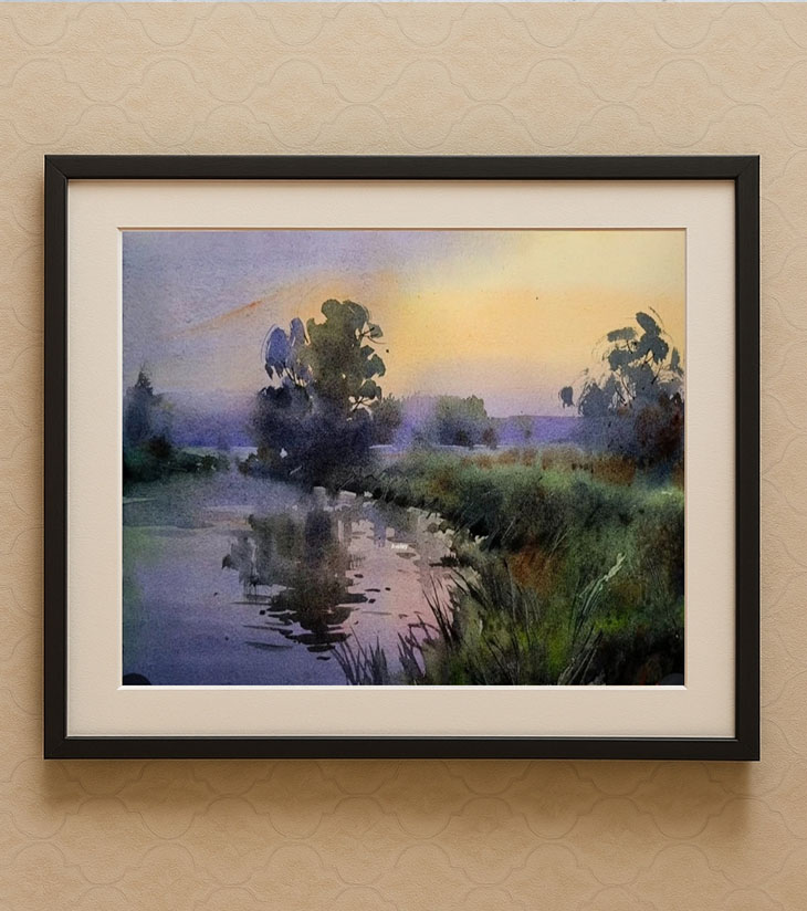 Premium Fine Art Landscape – "Twilight Reflections" A3 Watercolour by Ranjan Kurmi