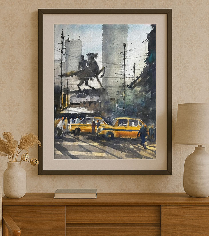 Premium Heritage Cityscape – "Shyambazar Netaji Murti" A3 Watercolour by Ranjan Kurmi