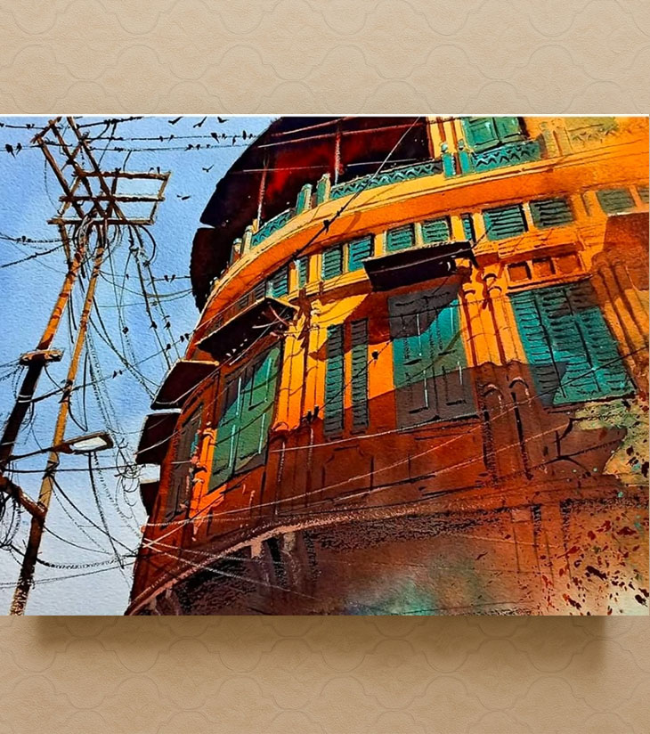 Premium Heritage Cityscape – "Kolkata Vibes" A3 Watercolour by Ranjan Kurmi