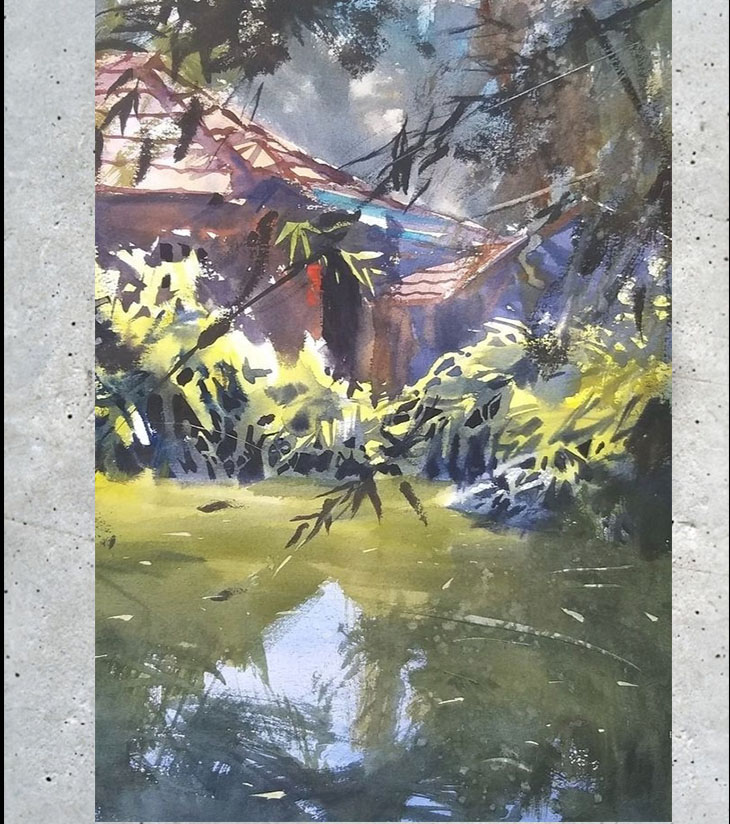 Premium Heritage Rural Landscape – "Banglar Doba" A4 Watercolour by Ranjan Kurmi