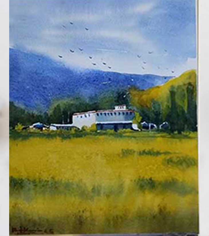 Premium Serene Landscape Art – "Golden Silence" A4 Watercolour by Ranjan Kurmi