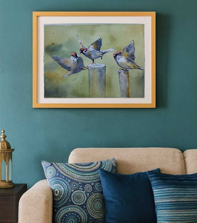 Premium Nature Fine Art – "Chirp Circle" A4 Watercolour Birdscape by Ranjan Kurmi