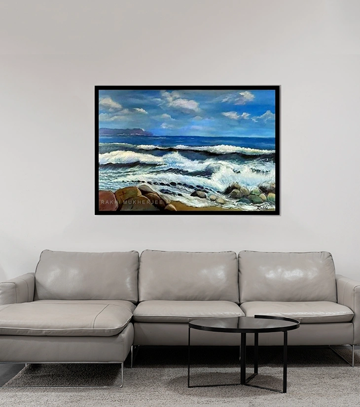 Premium Seascape Fine Art – "Waves" Original Oil Painting by Rakhi Mukherjee | IndiTemptation