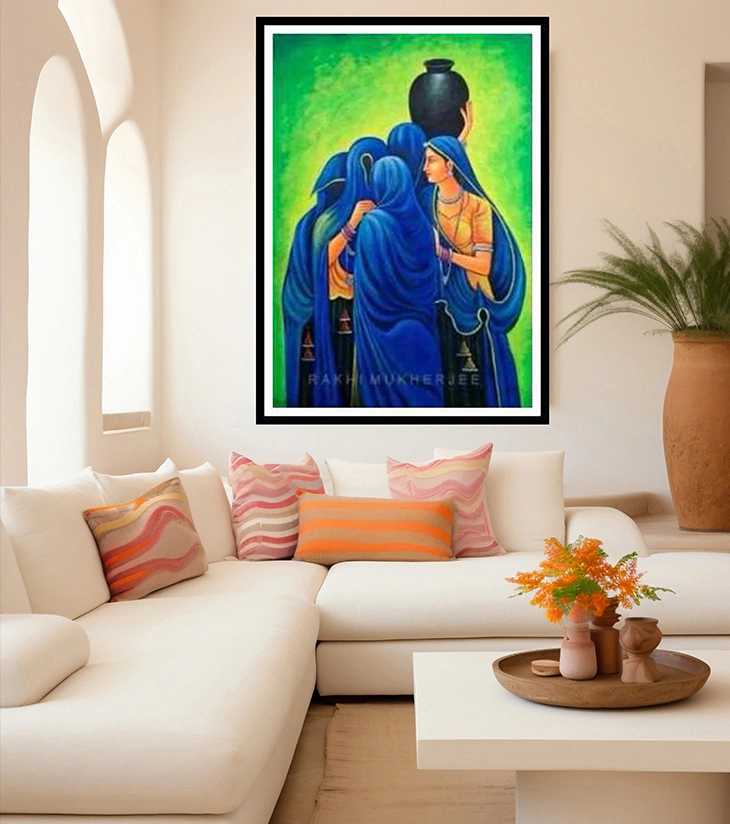Premium Indian Figurative Art – "Village Grace" Original Acrylic Canvas by Rakhi Mukherjee | IndiTemptation