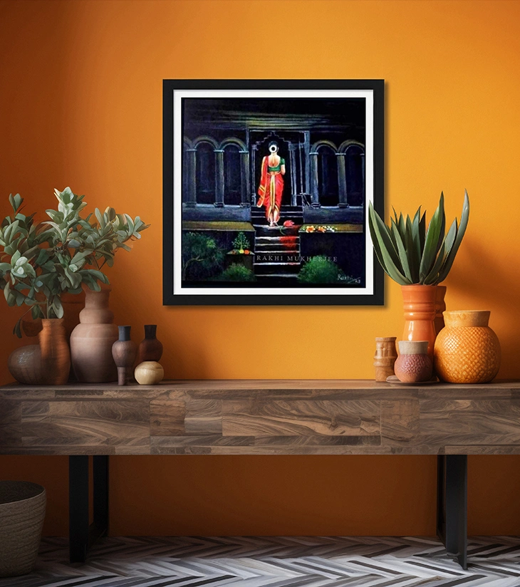 Premium Indian Heritage Art – "Silent Steps" Original Mixed Media Canvas by Rakhi Mukherjee | IndiTemptation