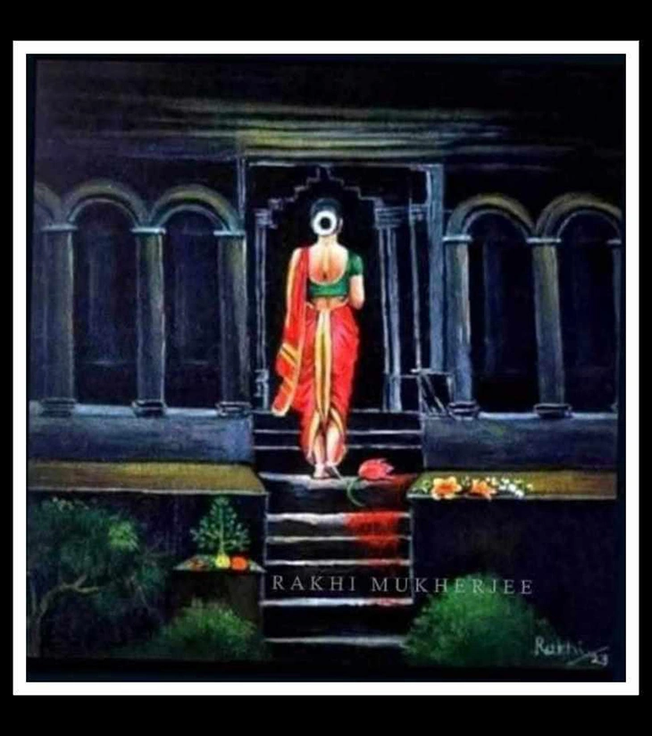 Premium Indian Heritage Art – "Silent Steps" Original Mixed Media Canvas by Rakhi Mukherjee | IndiTemptation