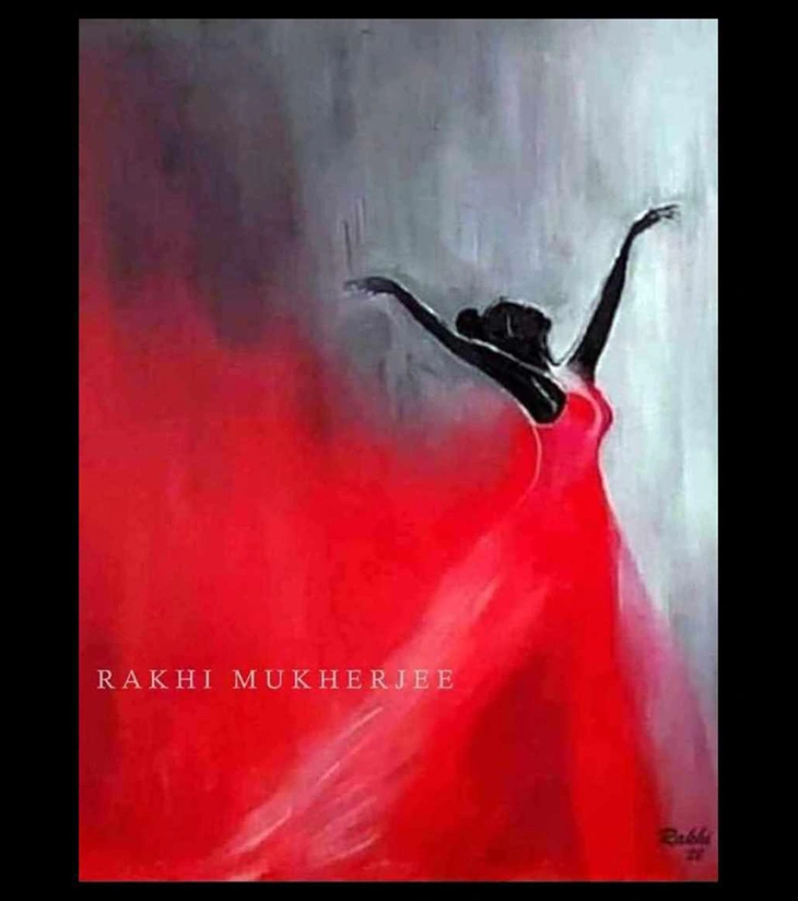 Premium Contemporary Figurative Art – "Red Reverie" Original Mixed Media Canvas by Rakhi Mukherjee | IndiTemptation