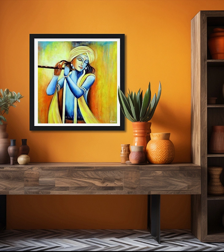 Premium Spiritual Fine Art – "Melody Divine" Krishna Acrylic Canvas by Rakhi Mukherjee | IndiTemptation