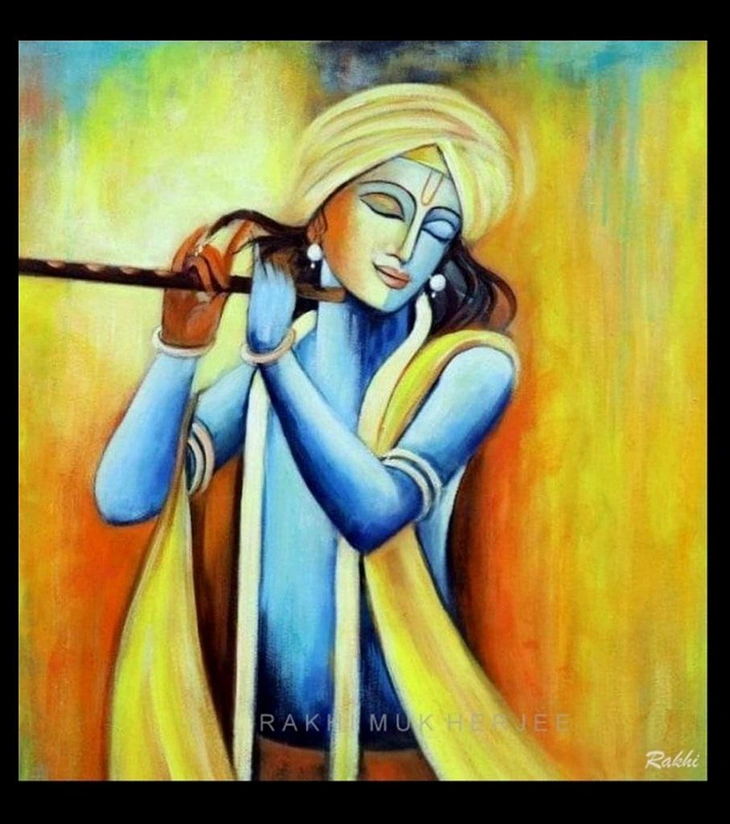 Premium Spiritual Fine Art – "Melody Divine" Krishna Acrylic Canvas by Rakhi Mukherjee | IndiTemptation