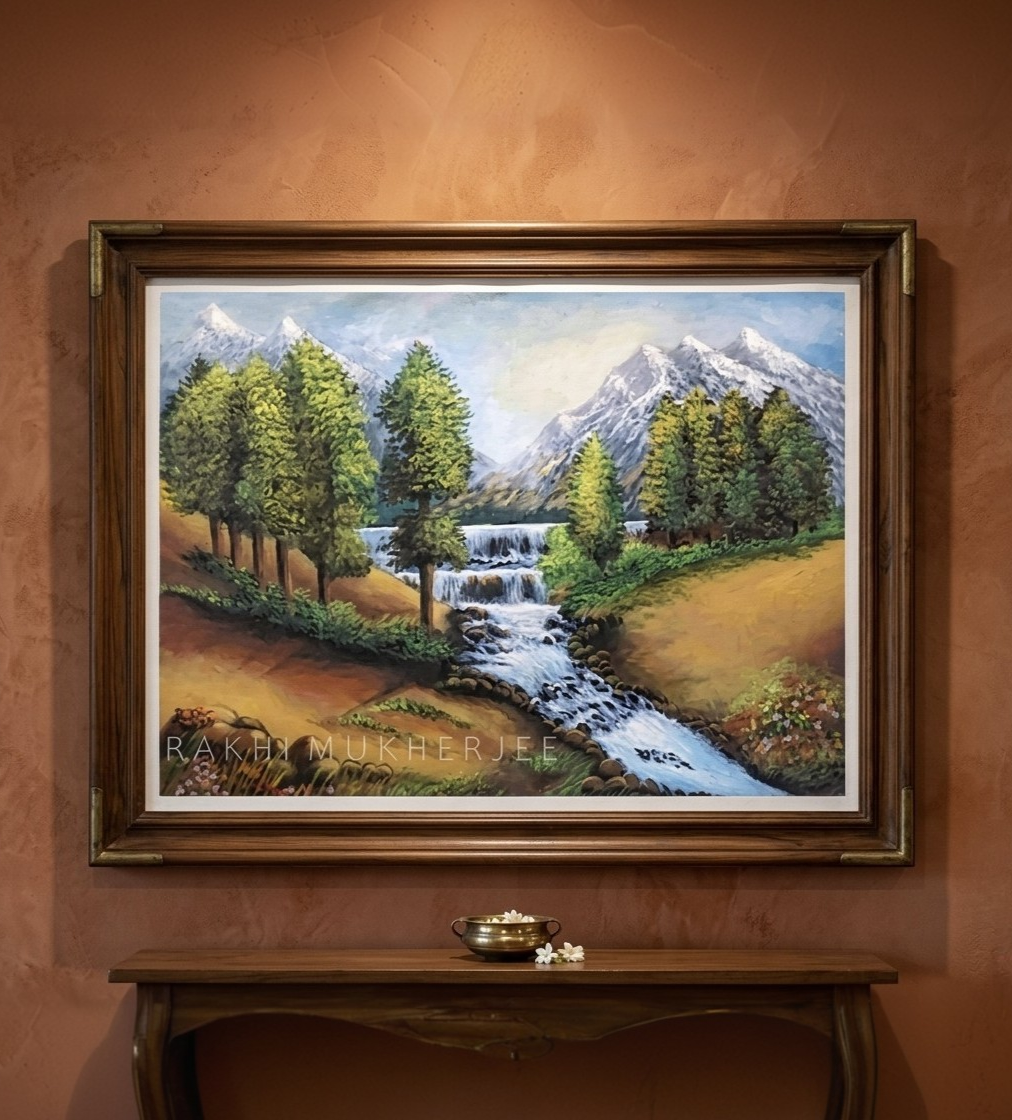 Premium Nature Landscape Art – "Landscape: Beauty of a Valley" Original Acrylic Canvas by Rakhi Mukherjee | IndiTemptation