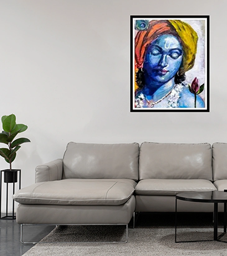 Premium Spiritual Fine Art – "Krishna Tranquil" Original Mixed Media Canvas by Rakhi Mukherjee | IndiTemptation