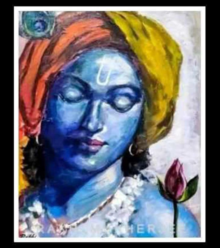 Premium Spiritual Fine Art – "Krishna Tranquil" Original Mixed Media Canvas by Rakhi Mukherjee | IndiTemptation