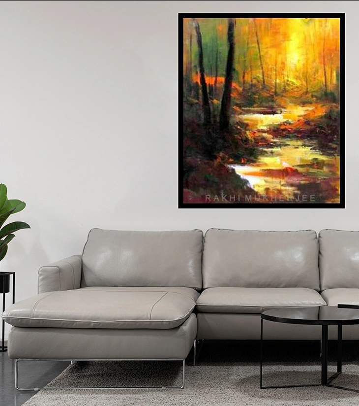 Premium Impressionist Landscape – "Hymne to the Sea Golden Preview" Original Acrylic Canvas by Rakhi Mukherjee | IndiTemptation