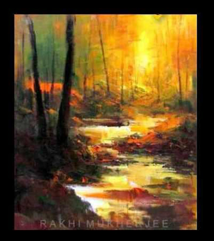 Premium Impressionist Landscape – "Hymne to the Sea Golden Preview" Original Acrylic Canvas by Rakhi Mukherjee | IndiTemptation