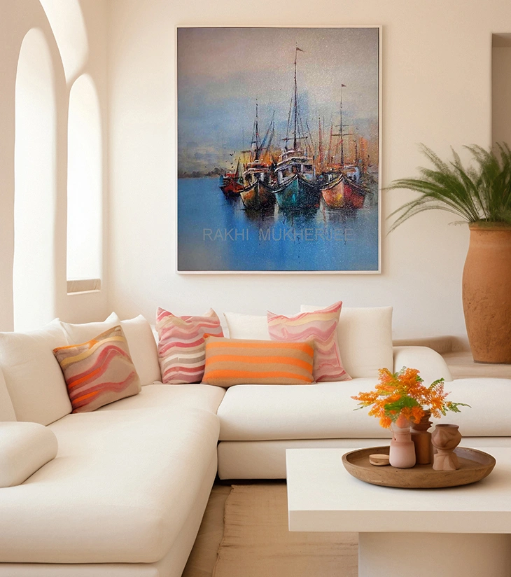 Premium Maritime Fine Art – "Harbour Hues" Original Acrylic Canvas by Rakhi Mukherjee | IndiTemptation