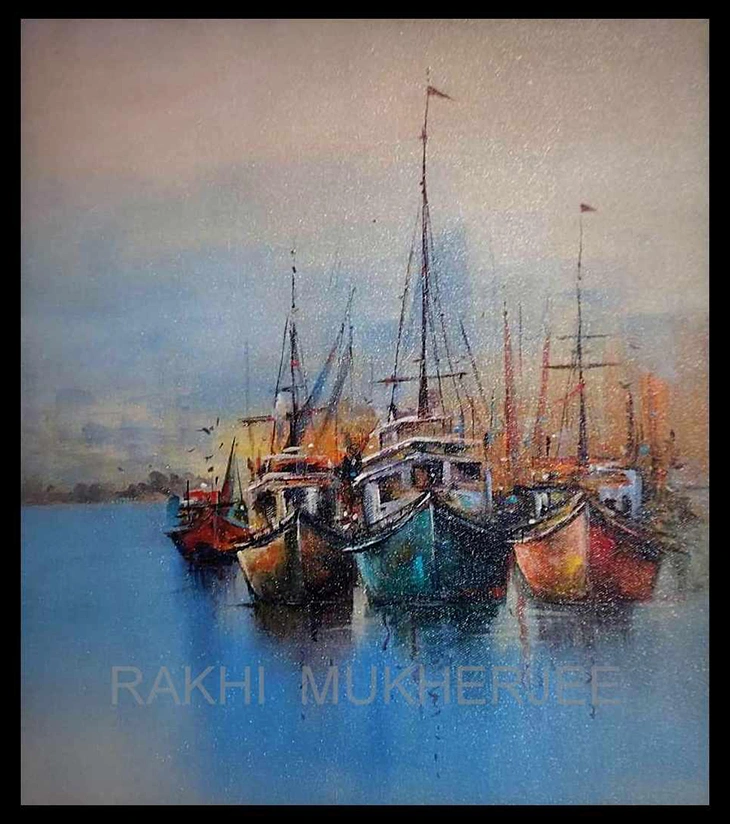Premium Maritime Fine Art – "Harbour Hues" Original Acrylic Canvas by Rakhi Mukherjee | IndiTemptation