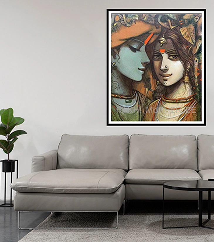 Premium Spiritual Fine Art – "Eternal Bond" Radha Krishna Acrylic Canvas by Rakhi Mukherjee | Indi Temptation