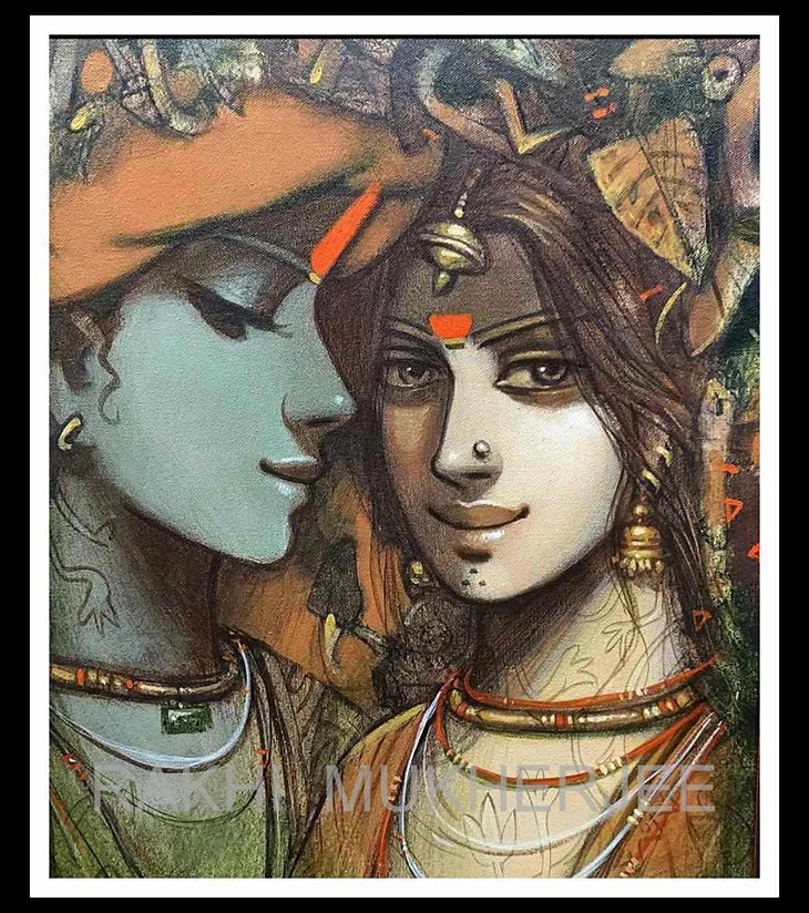 Premium Spiritual Fine Art – "Eternal Bond" Radha Krishna Acrylic Canvas by Rakhi Mukherjee | Indi Temptation