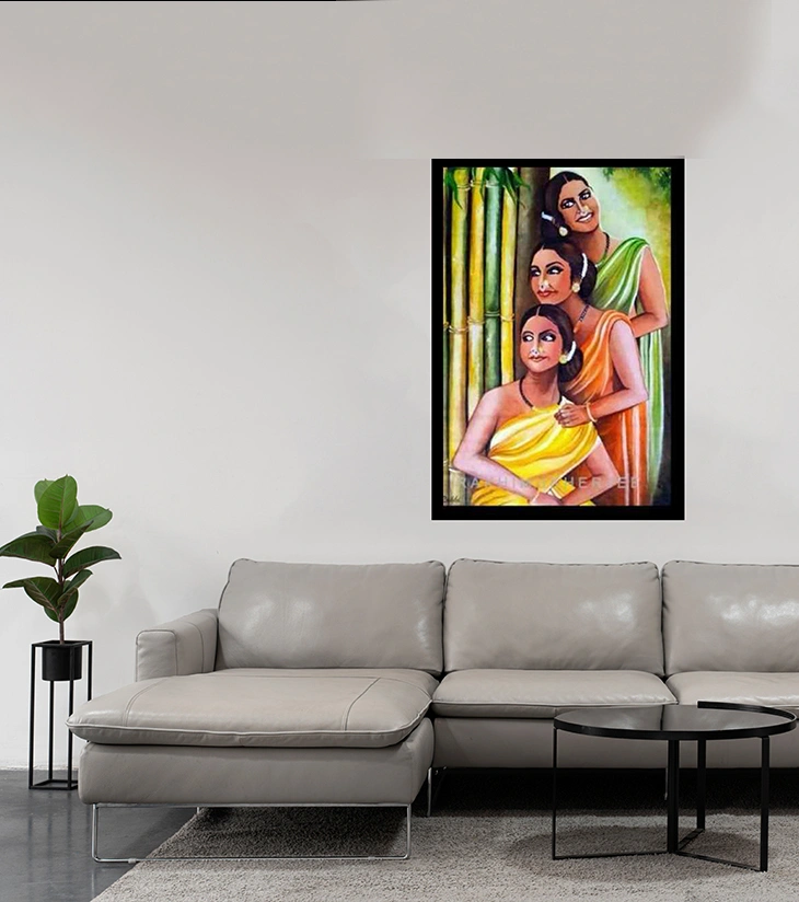 Premium Indian Figurative Art – "Bamboo Whispers" Handcrafted Acrylic Canvas by Rakhi Mukherjee | Indi Temptation