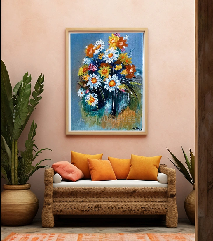 Premium Botanical Fine Art – "Wild Bloom Symphony" Original Acrylic Canvas by Rakhi Mukherjee | Indi Temptation