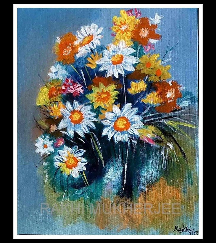 Premium Botanical Fine Art – "Wild Bloom Symphony" Original Acrylic Canvas by Rakhi Mukherjee | Indi Temptation
