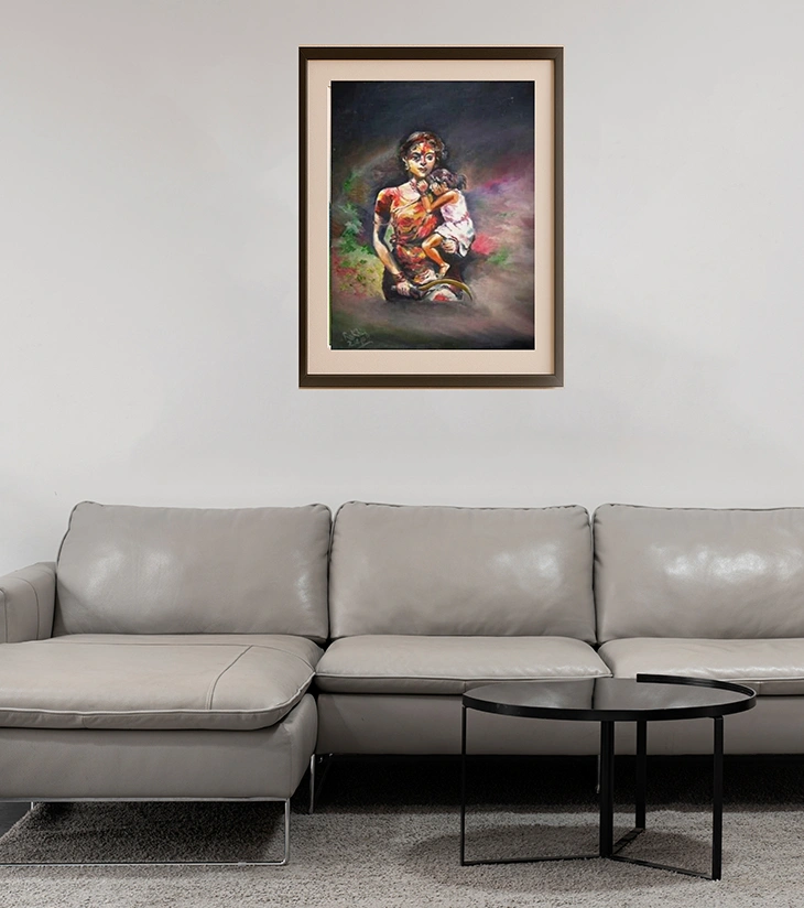 Premium Indian Figurative Art – "Strength In Tenderness" Original Oil Canvas by Rakhi Mukherjee | Indi Temptation