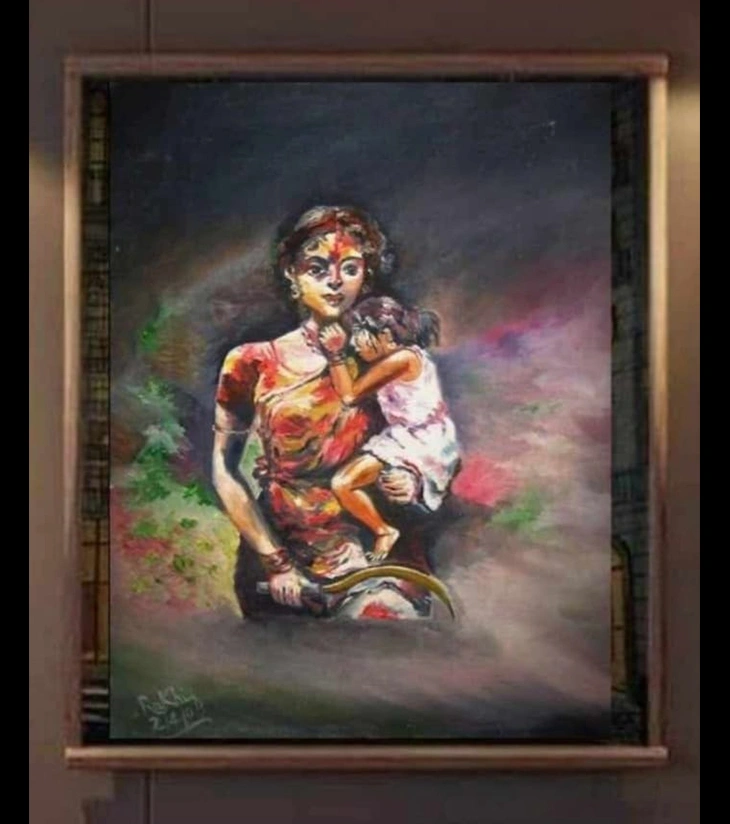 Premium Indian Figurative Art – "Strength In Tenderness" Original Oil Canvas by Rakhi Mukherjee | Indi Temptation