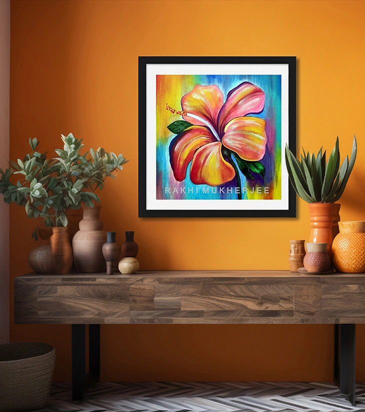 Premium Botanical Fine Art – "Radiant Bloom" Handcrafted Acrylic Canvas by Rakhi Mukherjee | Indi Temptation
