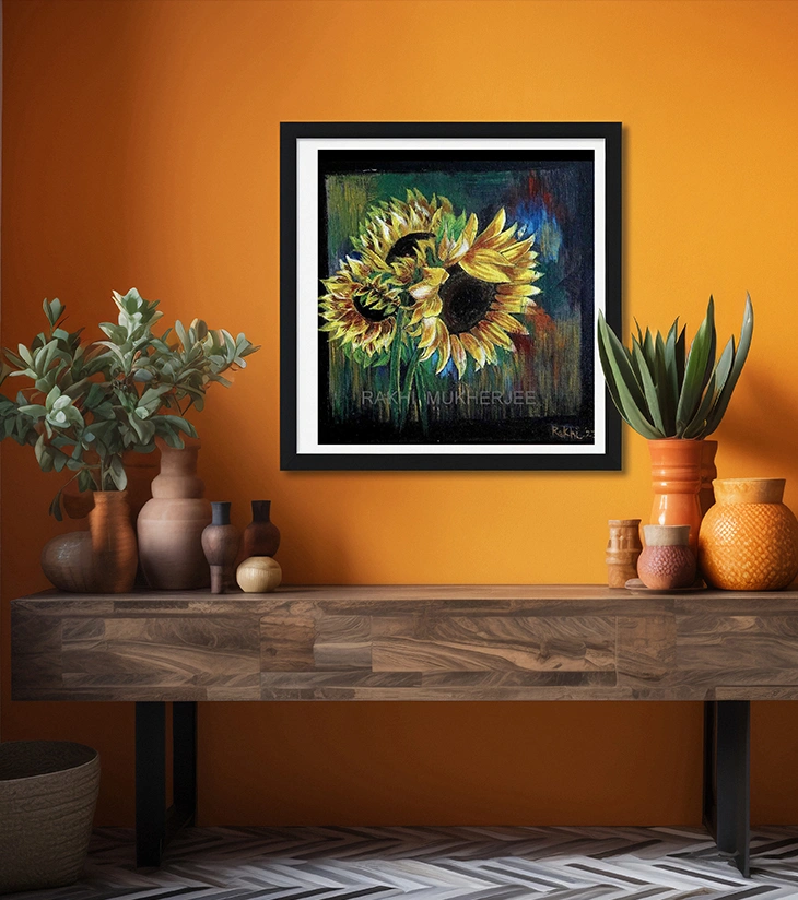 Premium Botanical Fine Art – "Golden Gaze" Handcrafted Acrylic Canvas by Rakhi Mukherjee | IndiTemptation