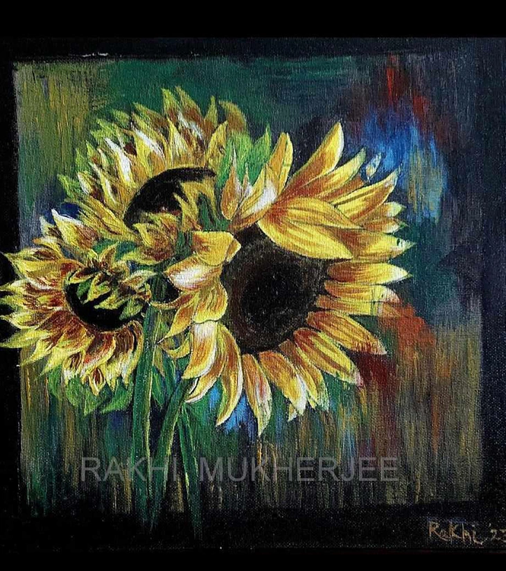 Premium Botanical Fine Art – "Golden Gaze" Handcrafted Acrylic Canvas by Rakhi Mukherjee | IndiTemptation