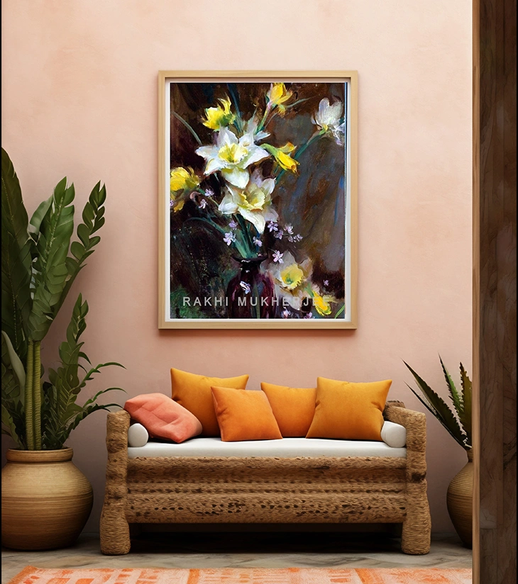 Premium Botanical Fine Art – "Floral Symphony" Handcrafted Acrylic Canvas by Rakhi Mukherjee | Indi Temptation