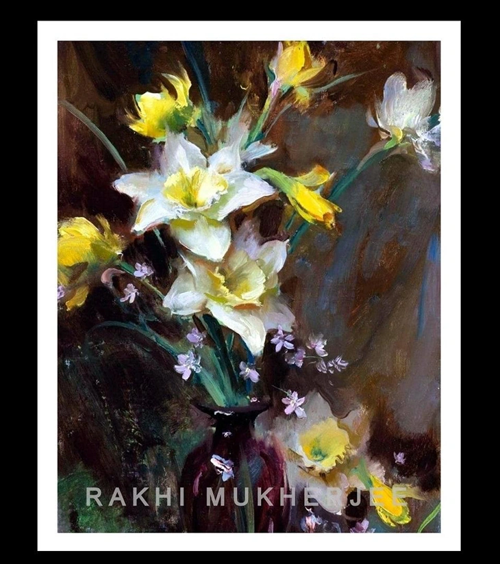 Premium Botanical Fine Art – "Floral Symphony" Handcrafted Acrylic Canvas by Rakhi Mukherjee | Indi Temptation